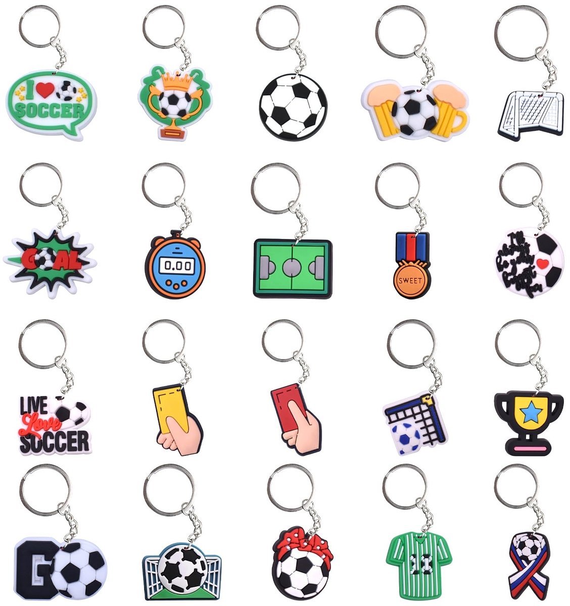 Dailygoods- Voetbal Sleutelhanger 20 Stuks - Mini Voetbalsleutelhanger - Siliconen Sleutelhanger - Kinderfeest Cadeau - Duurzaam Materiaal - Diameter 3,5 cm