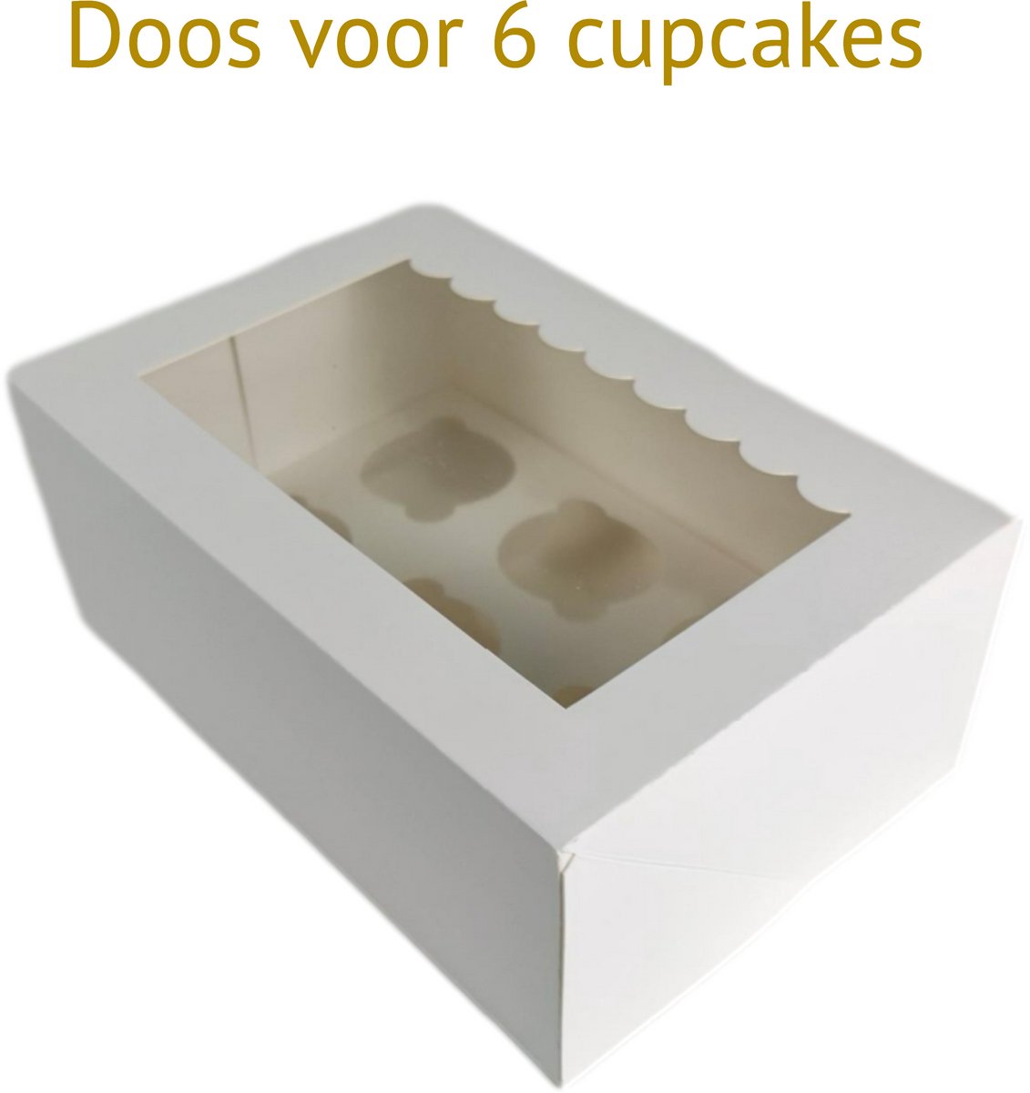 Bakdozen.nl - Cupcakedoos voor 6 Cupcakes - Wit - Met Tray, Venster en Sierluifel - 10 Stuks - 25 x 17 x 10 cm