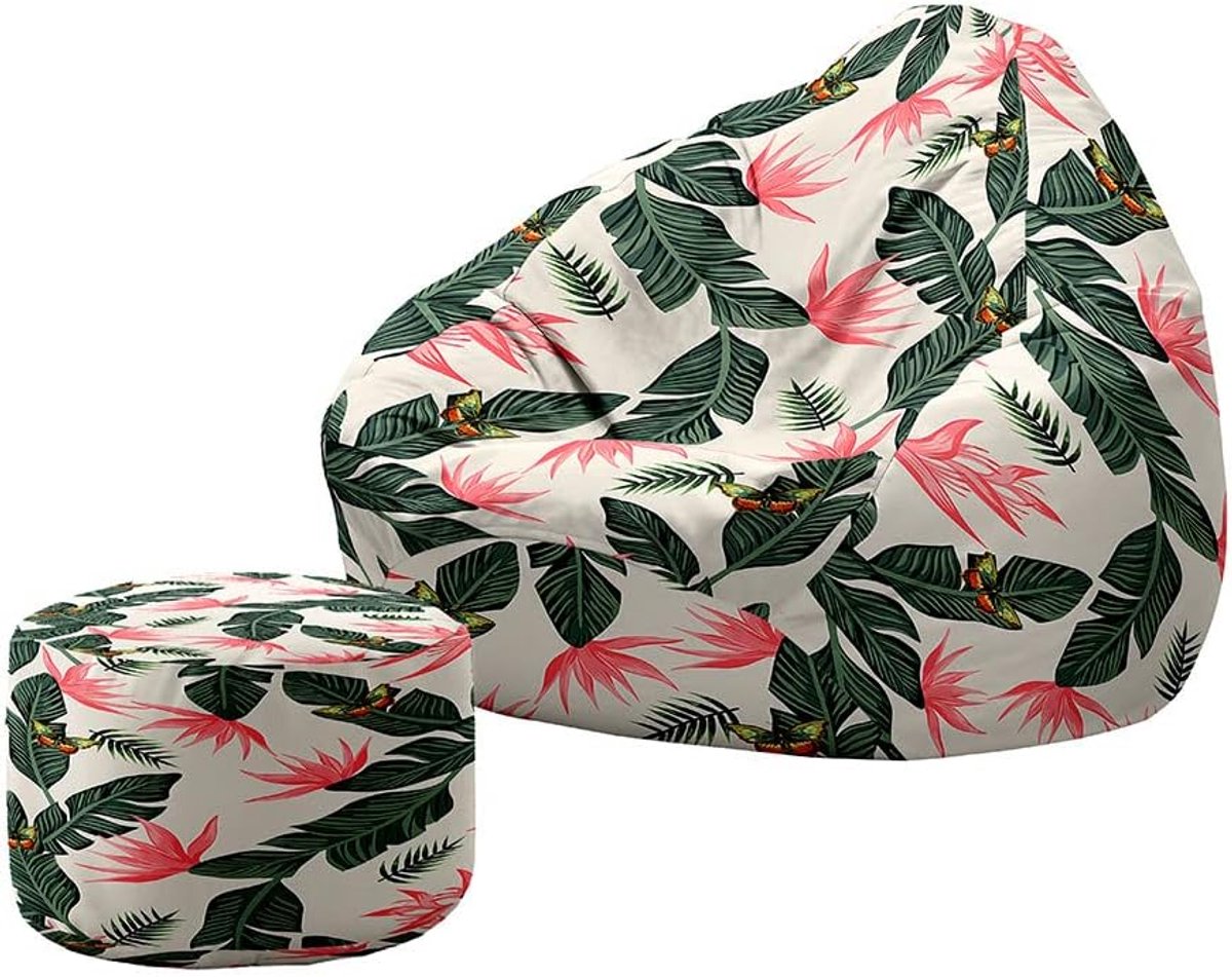 Zitzak met kruk - Zitpoef lounge - Ontspannen zitten - Met rugleuning - 80x90+20x30cm - Geel