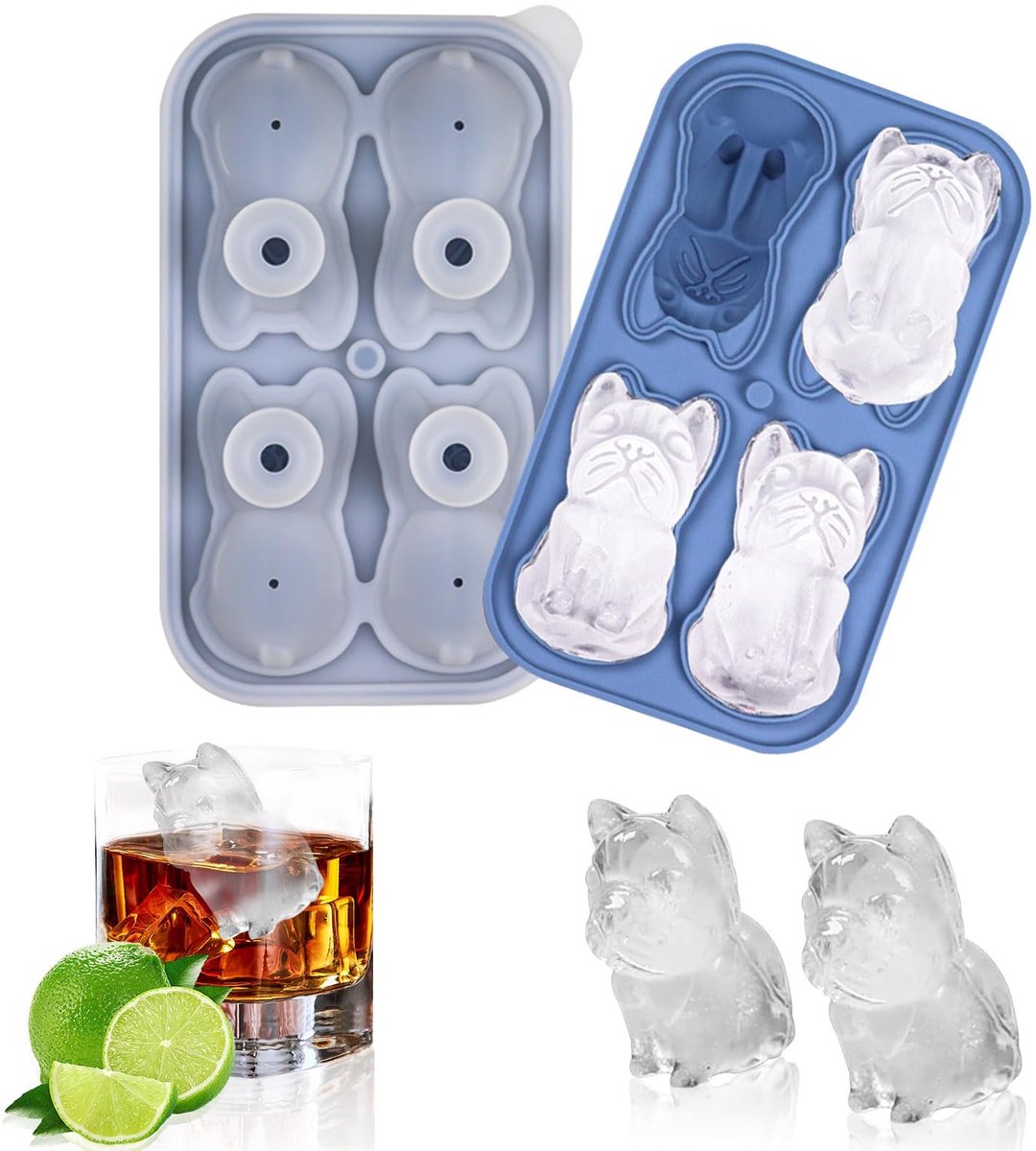 Dailygoods- IJsblokjesbak 3D Bulldog - Herbruikbare Siliconen IJsblokjesvorm - 4 Stuks IJsballen - Veilig en Duurzaam - Afmetingen 10,9 x 18,1 x 5,2 cm - Ijsvorm