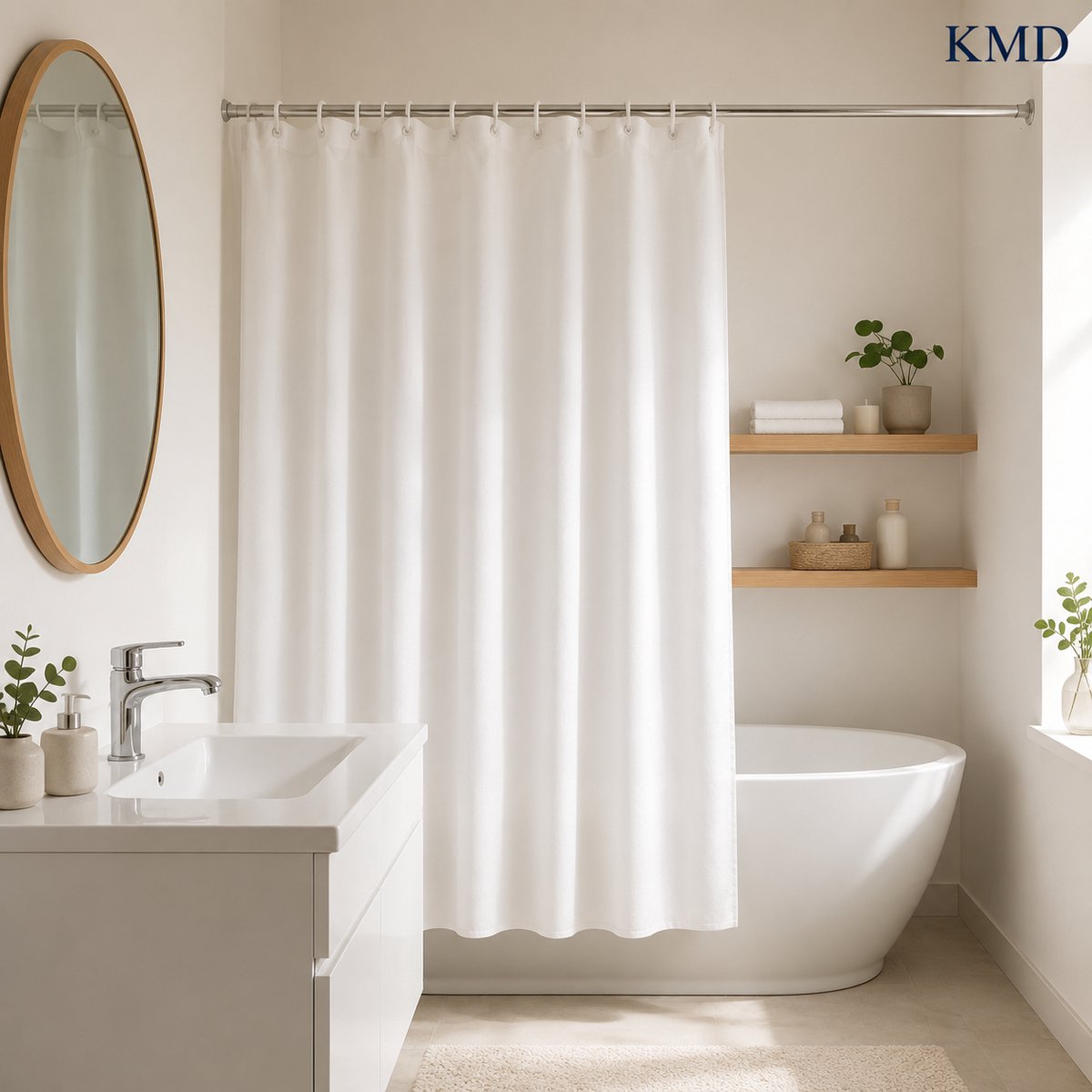 KMD Douchegordijn Kort Model Textiel Waterafstotend Met Magneet 180x150 cm Wit