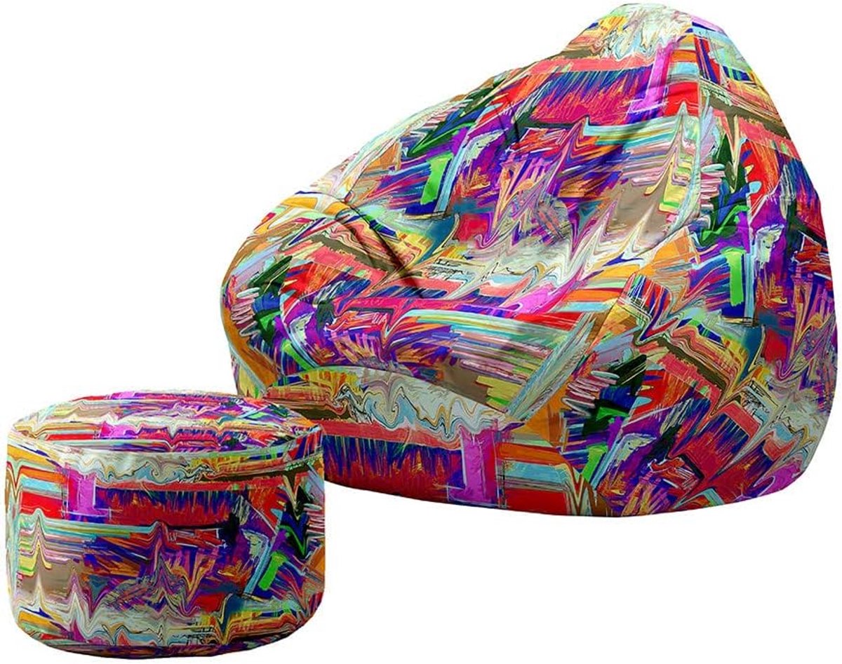 Zitzak met Voetenbank - Lui bankje - Opruimen en Ontspannen - Wasbaar polyester - 90x100+20x30cm - Abstract Graffiti
