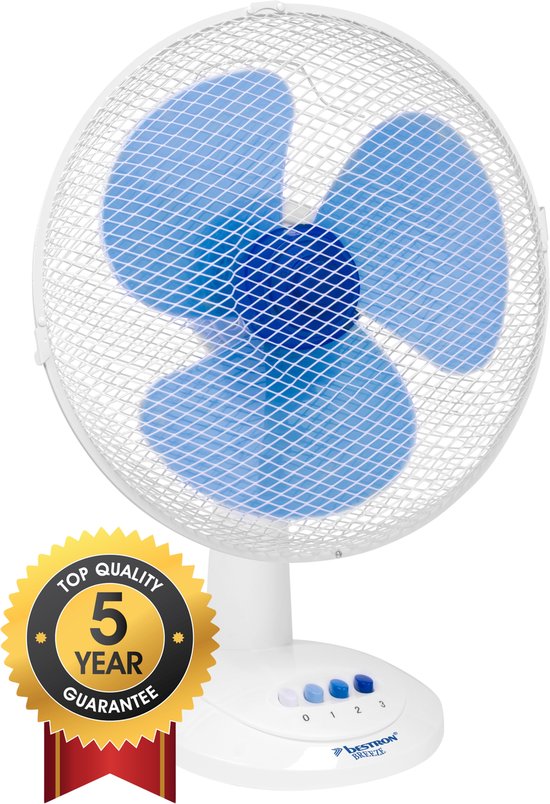 Bestron Tafelventilator Ø 35cm, Ventilator met 3 snelheidsstanden & 75° graden draaifunctie, 40Watt, DDF35W, kleur: wit