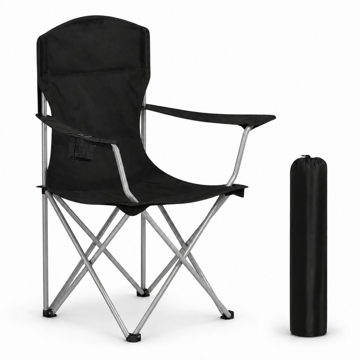 ACAZA Campingstoel - Strandstoel - COMFORT - Draagvermogen 150 kg - Klapstoel - Kampeerstoel - Vouwstoel - Camping - Strandstoel Opvouwbaar - Visstoel - Klapstoelen - Festival Stoel - Zwart