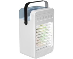 Draagbare bureaulucht ventilator, mini-airconditioner air cooler - 4-in-1 luchtkoeler, koelventilator met 70 graden oscillatie, 4 ventilatorsnelheden, 2 vernevelingsmodi, handgreep, slaapkamer - wit