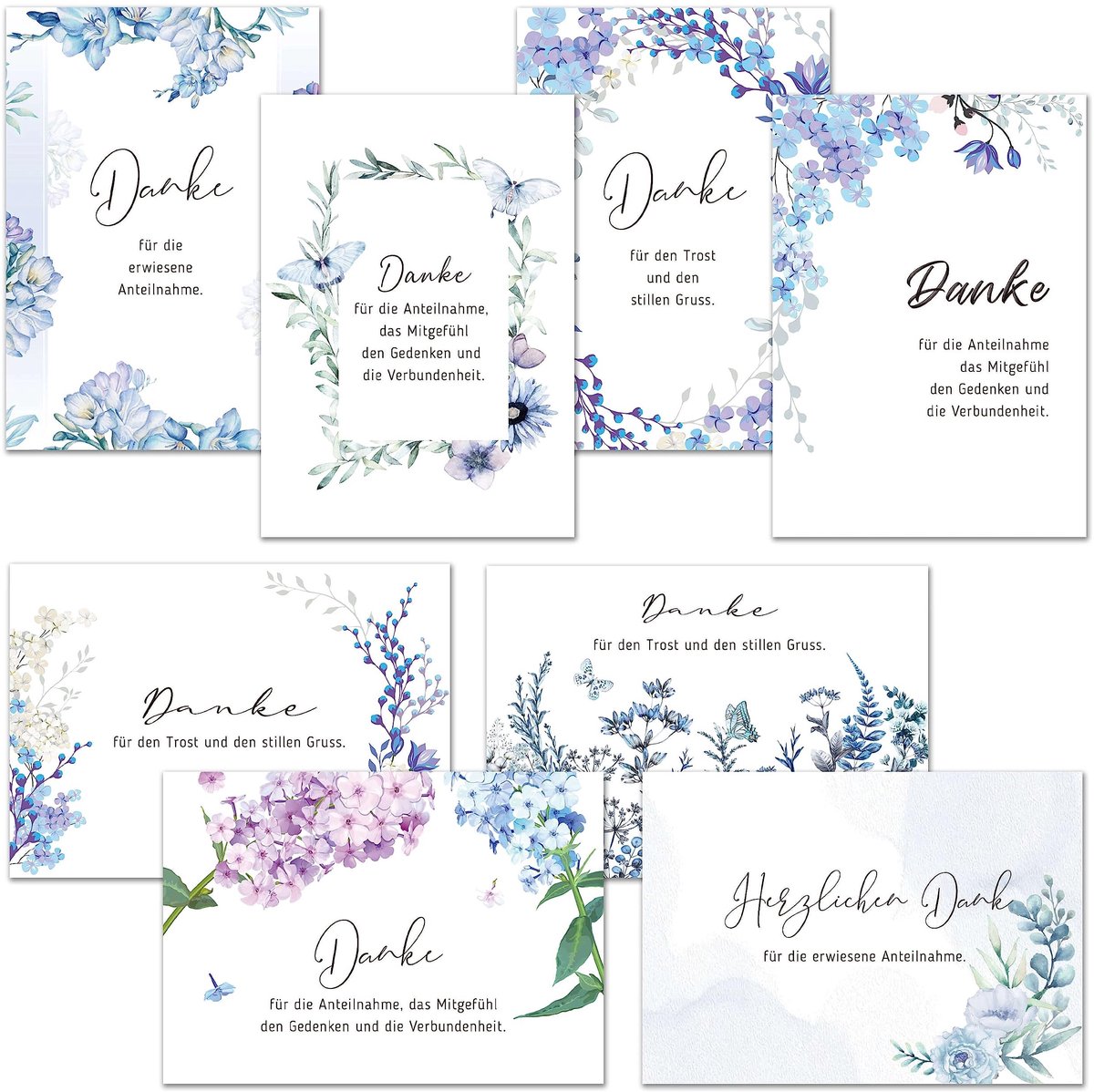 Dailygoods - BIROYAL Rouwkaart, 40 rouwkaarten met enveloppen en stickers, 10 x 15 cm condoleancekaarten met envelop, duurzame rouwkaarten, 8 ontwerpen, bedankkaarten, rouwkaarten, rouwkaarten voor begrafenis