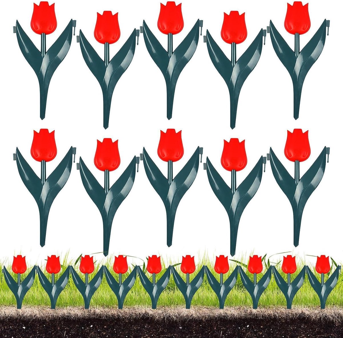 Kunststof Tuinranden - Bloembakranden Gazonrand - Tuin Decoratie - Installatie Zonder Graven - 10 stuks - Rood