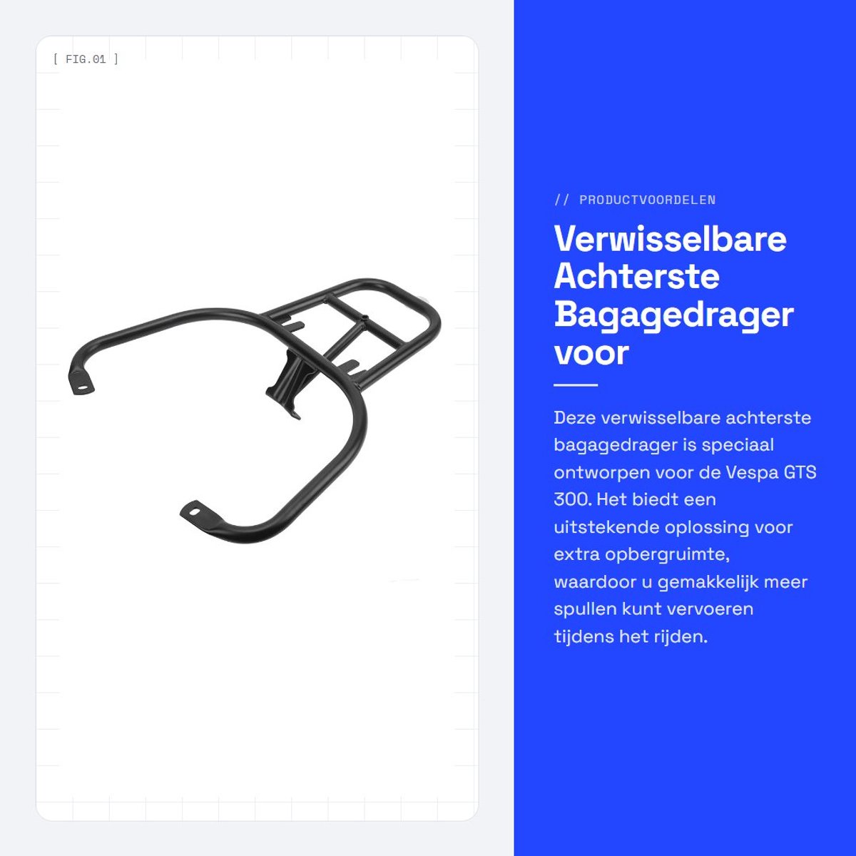Dailygoods- Gepaktträger Hoge Compatibiliteit - Achterste Houder - Motorhandgreep - Zwart - Vervanging voor GTS 300 - Duurzaam Aluminium - Motorbagagedrager