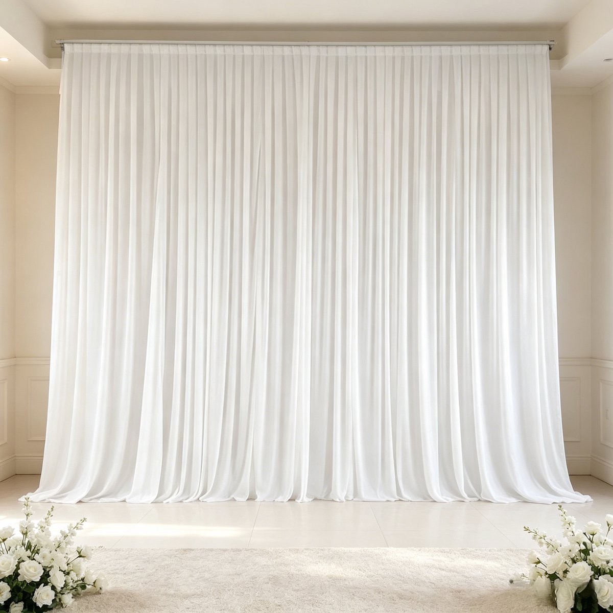FATIVO Witte Achtergronddoek - Zijde Fotografie Achtergrond - Podium gordijn voor Trouw, Party, Evenement - 300x300cm