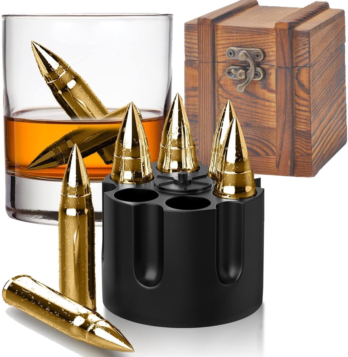 Dailygoods - Herbruikbare ijsblokjes, whiskystenen, ijsblokjes van roestvrij staal met hoge koeltechnologie, gebruikt voor whisky, wodka, likeur, wijn, verjaardagsideeën voor papa