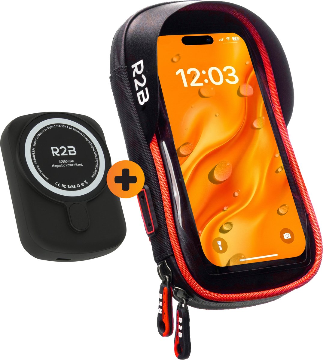 R2B Telefoonhouder Fiets Waterdicht + Powerbank 10.000 mAh - 2 tot 4 keer opladen - Geschikt voor Magsafe - Powerbanks - Gsm Houder Fiets - Fietshouder - Power Bank - Fiets Telefoonhouder - Phone Holder Bike