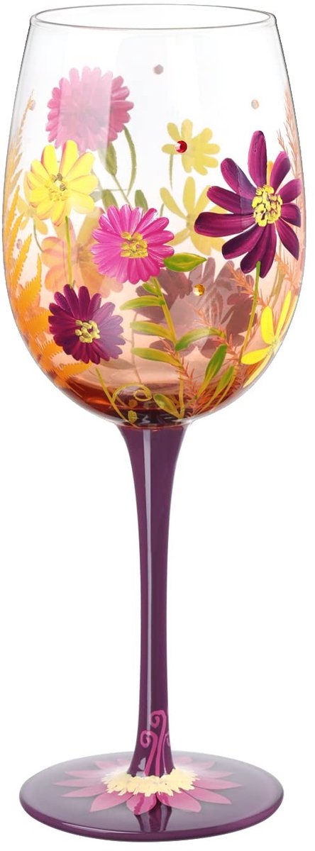 Dailygoods- Wijnglas handgeschilderd - 15 oz - Rozenpatroon - Cadeau voor vrouwen - Decoratief - Kristalglas - Uniek ontwerp - Wijnbeker