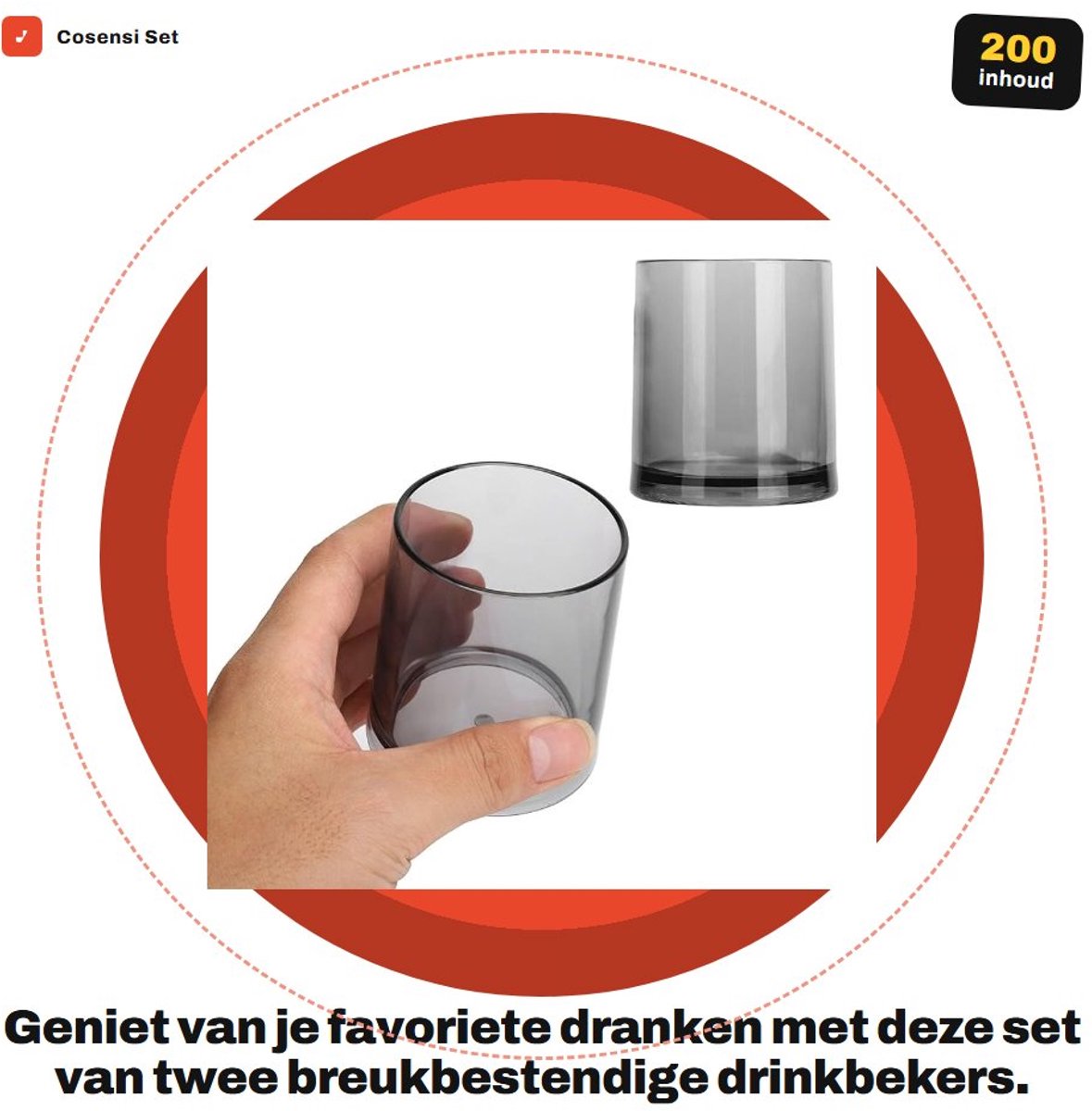 Dailygoods- Drinkbeker Breukbestendig - Drinkbeker Kind - Drinkbeker Met Rietje - Drinkbeker Peuters - Drinkbeker School - 200 Ml Helder Acryl - Drinkglas