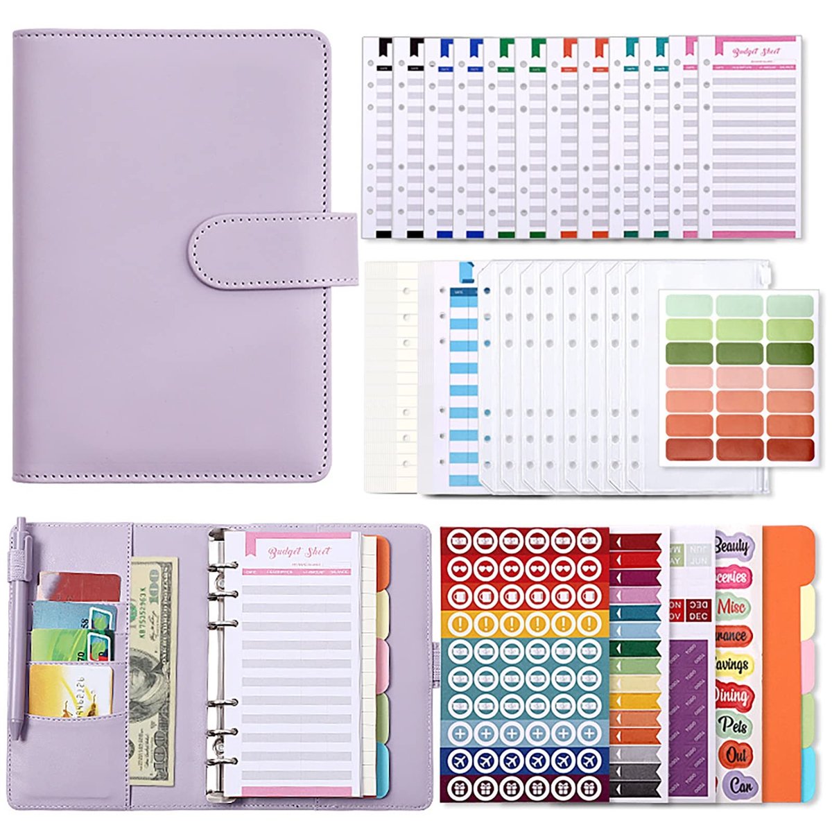 Dailygoods- Budget Binder A6 - Notitieboekmap - Geldorganizer - Ritszakken - Scheidingspapier - Budgetkaarten - Waterdicht en scheurbestendig - Notitieboek