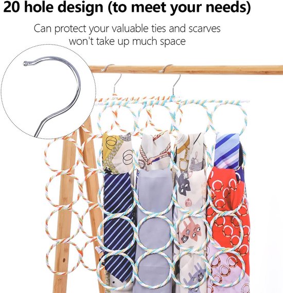 Dailygoods- Sjaalhanger 2 Stuks - Opbergkast met 20 Ringen - Roestvrij Stalen Haak - Opvouwbaar - Duurzaam - 56 x 39 cm - Opberghanger van Dailygoods — afbeelding 3