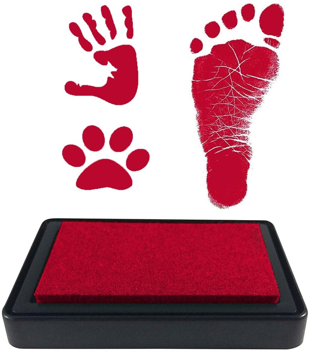 Dailygoods - Baby voetafdruk handafdruk, baby stempelkussen, herbruikbaar stempelkussen, gemakkelijk afwasbaar, kleur rood