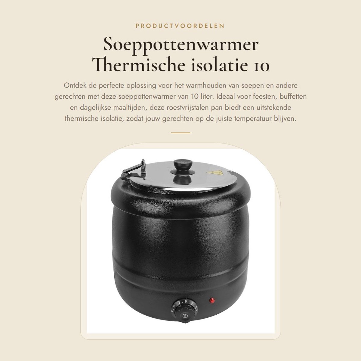 Dailygoods- Soeppot 10L met thermische isolatie - Afneembare pan - Instelbare temperatuur 30-85°C - Voedselsoeppan - Buffetwarmer - Eenvoudig te reinigen - Soepketel