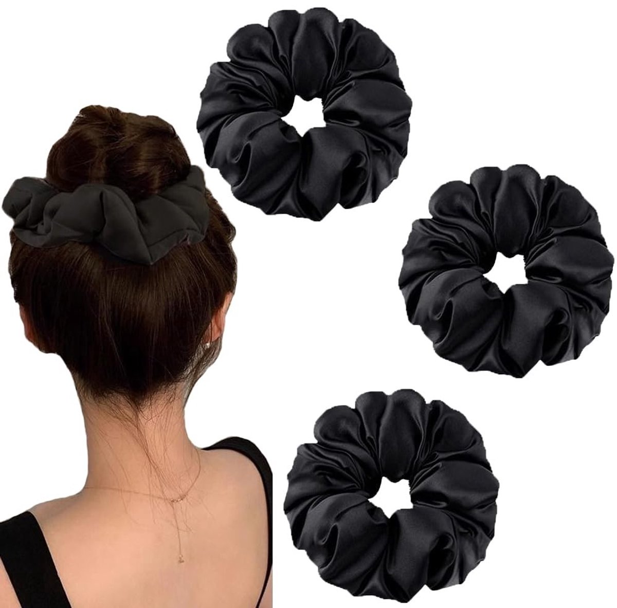 Dailygoods- Haarscrunchies 4 Stuks - Extra Grote Satijnen Haarbanden - Zacht Zijdeachtig Materiaal - Elastische Haarbanden - Geschikt voor Dik/Dun Haar - Comfortabel voor Dagelijks Gebruik - Haarband