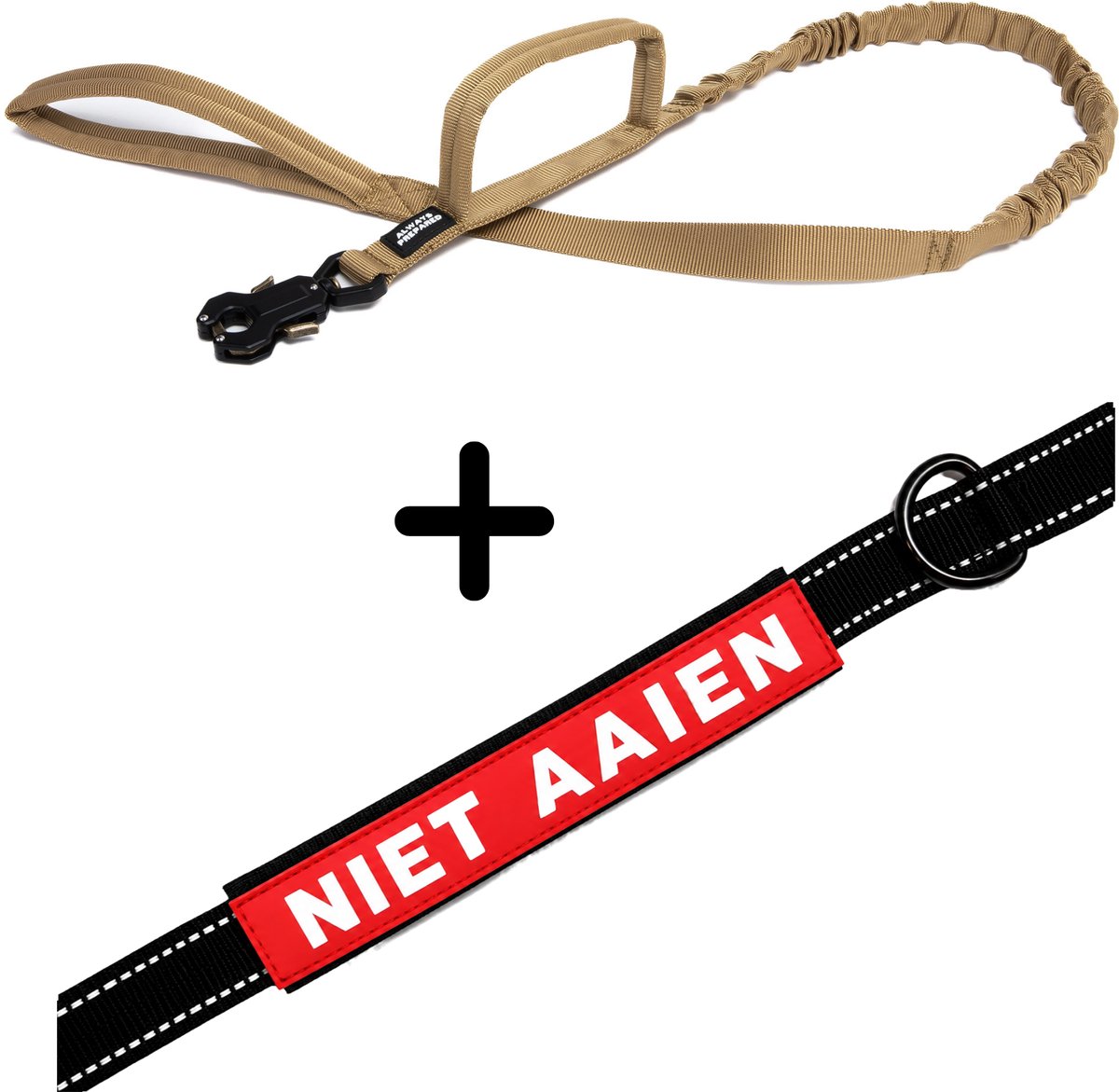 Always Prepared® Pro Hondenriem met Sleeve Niet Aaien | Elastische Hondenriem | 120 tot 150 cm | Frog Clip | Dubbel Handvat | PVC Waarschuwingssleeve