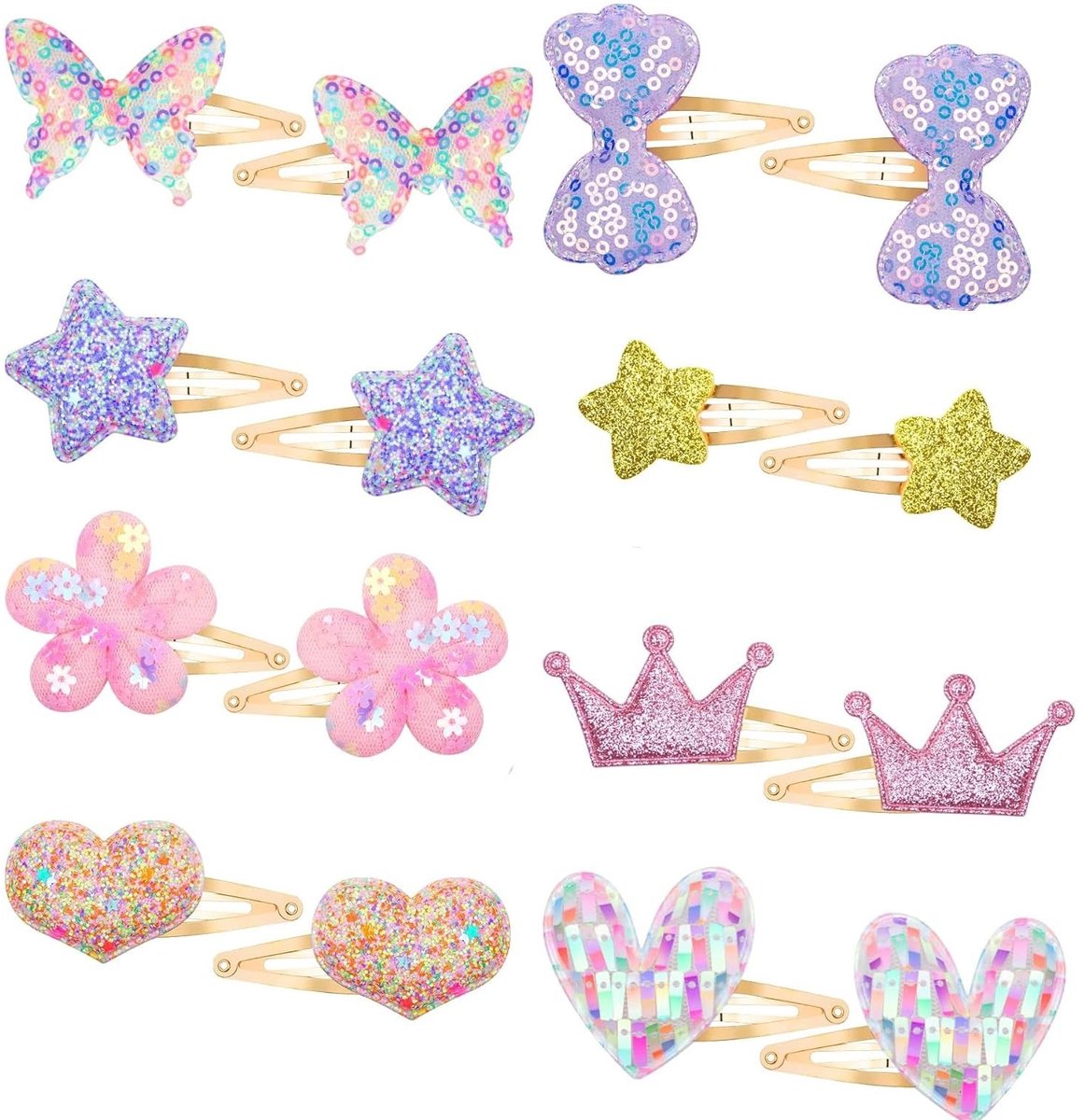 Haarspelden, schattige haaraccessoires, haarspelden, geschikt voor meisjes, bloemen-/ster-/kroon-/hartvormige/vlindervormige accessoires