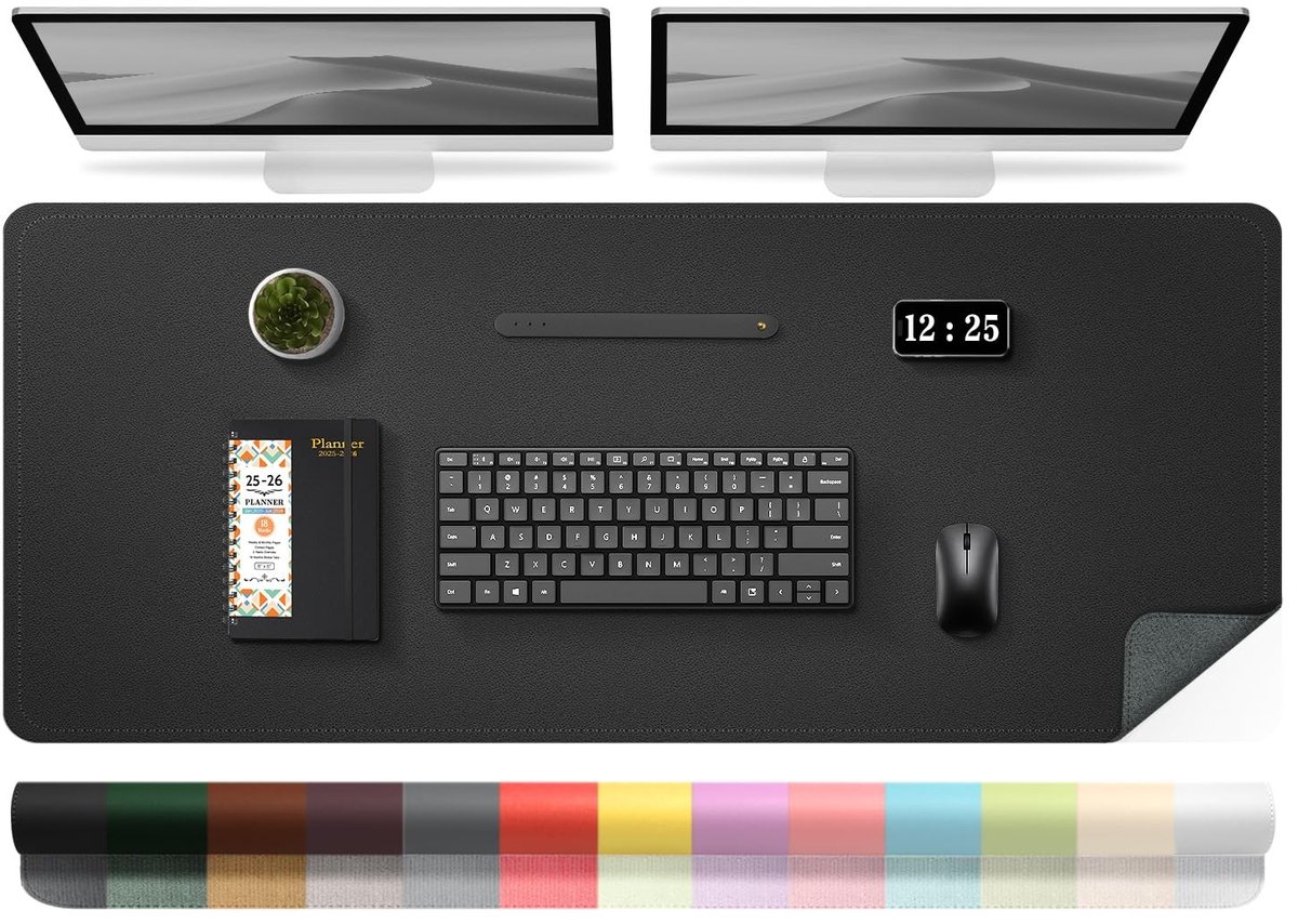 SnelShoppen - Grote Antislip Bureauonderlegger - Dubbelzijdige Leren Bureau Mat met Suède, Waterdicht, Voor Schrijven en Schilderen (Zwart, 120x)