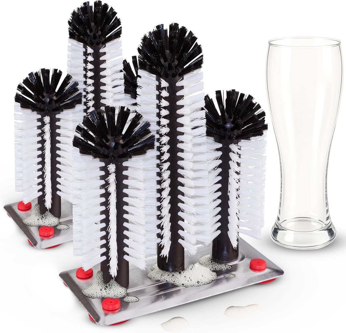 Glazenwasser aanrecht - Bierglas reiniger - Snel glazen spoelen - Geen stroom nodig - 3 borstels - Zilver