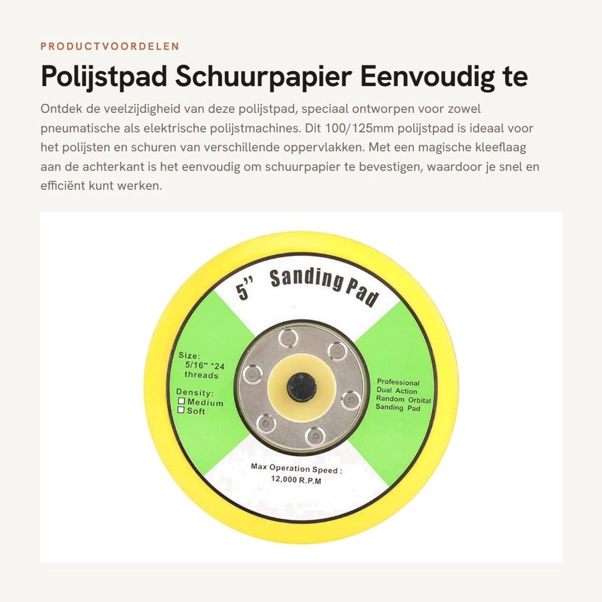 Dailygoods - Polijstpad - Schuurpapier - Eenvoudig te installeren - 100/125mm - Voor pneumatische en elektrische polijstmachines - Universele M8 beves...