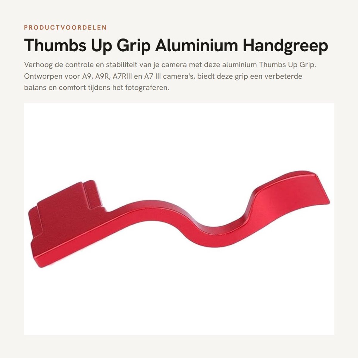 Dailygoods- Handgreep Aluminium - Vervanging voor A9/A9R/A7RIII/A7 III - Duimgreep - Stevig en duurzaam - Eenvoudig te installeren - Verbeterde grip - Camera Grip