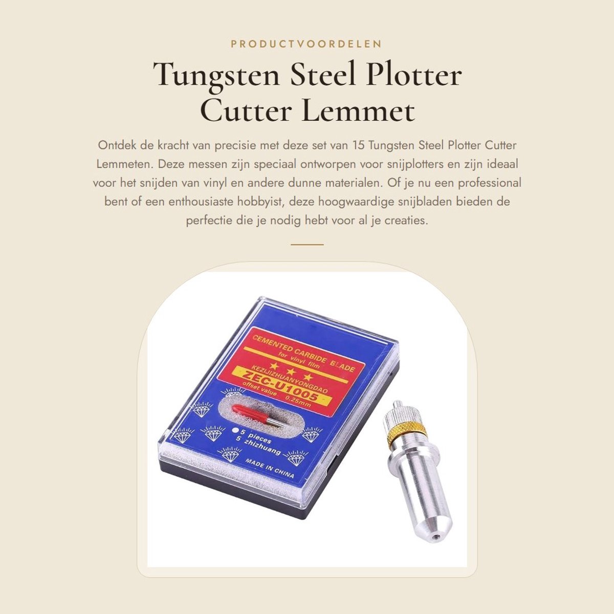 Dailygoods- Plotter Cutter 15 Stuks - Tungsten Staal Lemmet - Snijplotter Messen - Snijmeshouder - 30/45/60 Graden - Hoge Duurzaamheid - Snijmes