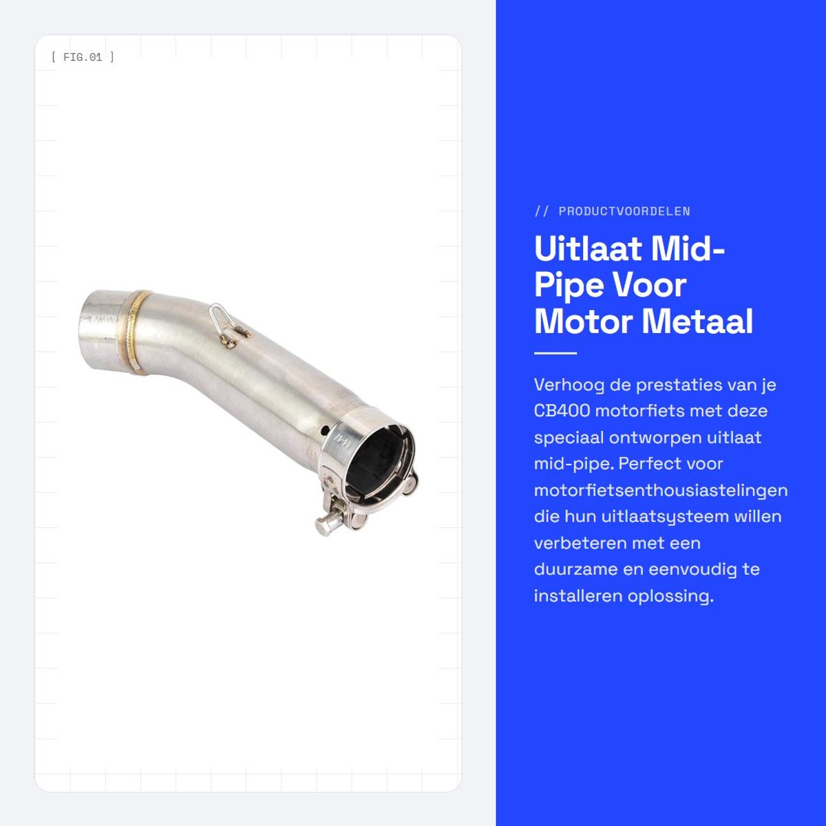 Dailygoods- Mid-pipe Zilverkleurig - Afvoerbuis - Metaal - Diameter 51 mm - Geschikt voor CB400 - Gewicht 464 g - Uitlaatpijp