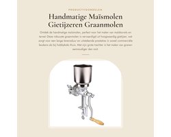 Dailygoods- Maïsmolen Robuust en Duurzaam - Handmatige Korrelmolen - Gietijzeren Trechter - Verstelbaar - Afneembaar Ontwerp - Antioxidatieve Werking