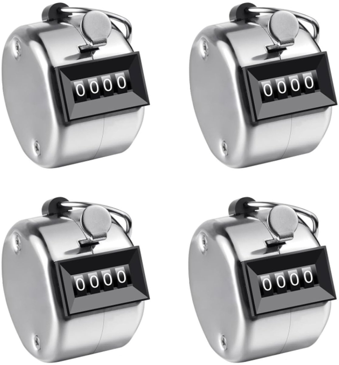 Dailygoods- Handteller 4-Cijferig - Mechanische Klikker - Duurzaam Metaal - Lichtgewicht - 4 Stuks - Geschikt voor Sport en Evenementen - Teller