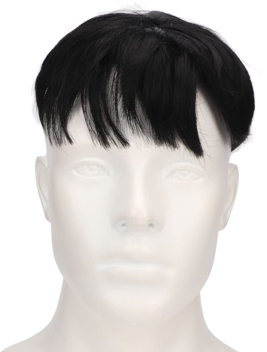Dailygoods- Toupet Korte Zwarte Haarstuk - Heren Pruik - Pluizig Toupetje - Synthetisch Haar - Comfortabel Gebruik - Modieuze Vorm