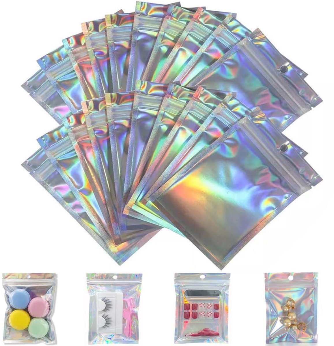 Dailygoods- Ziplock Tassen Herbruikbaar - Aluminium Foliezakken - Transparant Holografisch - 100 Stuks - 6 x 10 cm - Supersterke Druksluiting
