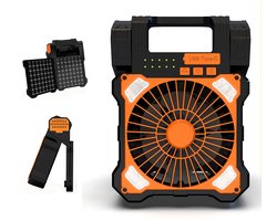 Ventilator op zonne-energie - 8000 mAh - Opladen via zonnepaneel - Draagbare campingventilator - Multifunctioneel met LED-verlichting - Type-C opladen - Stille reisventilator - Oranje