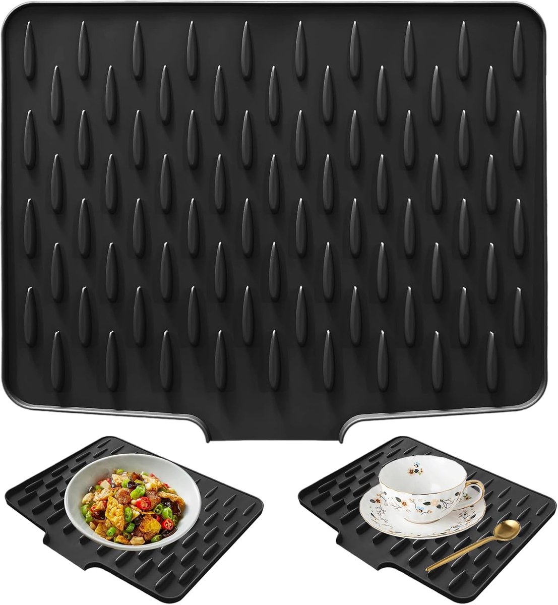 Siliconen Afdruipmat - Werkbladbescherming Gootsteen - Keuken Organiseren - Lekvrij Antislip Design - 40 x 32 cm - Zwart
