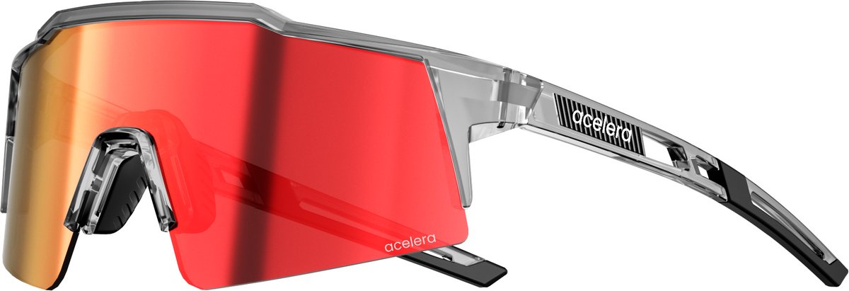 Acelera Professional Fietsbril - Gepolariseerde fietsbril met verwisselbare lens - Fiets zonnebril - Wielrenbril - Unisex - Grijs