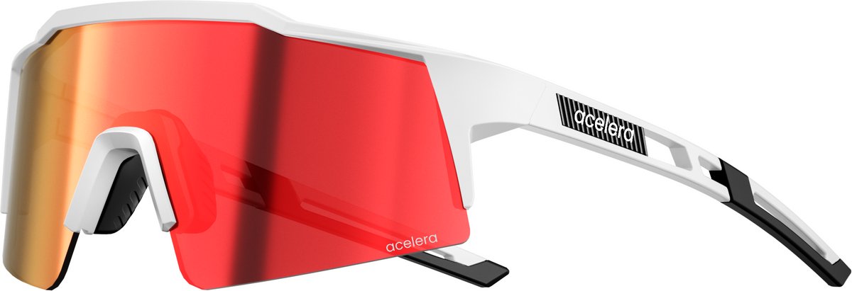 Acelera Professional Fietsbril - Gepolariseerde fietsbril met verwisselbare lens - Fiets zonnebril - Wielrenbril - Unisex - Wit