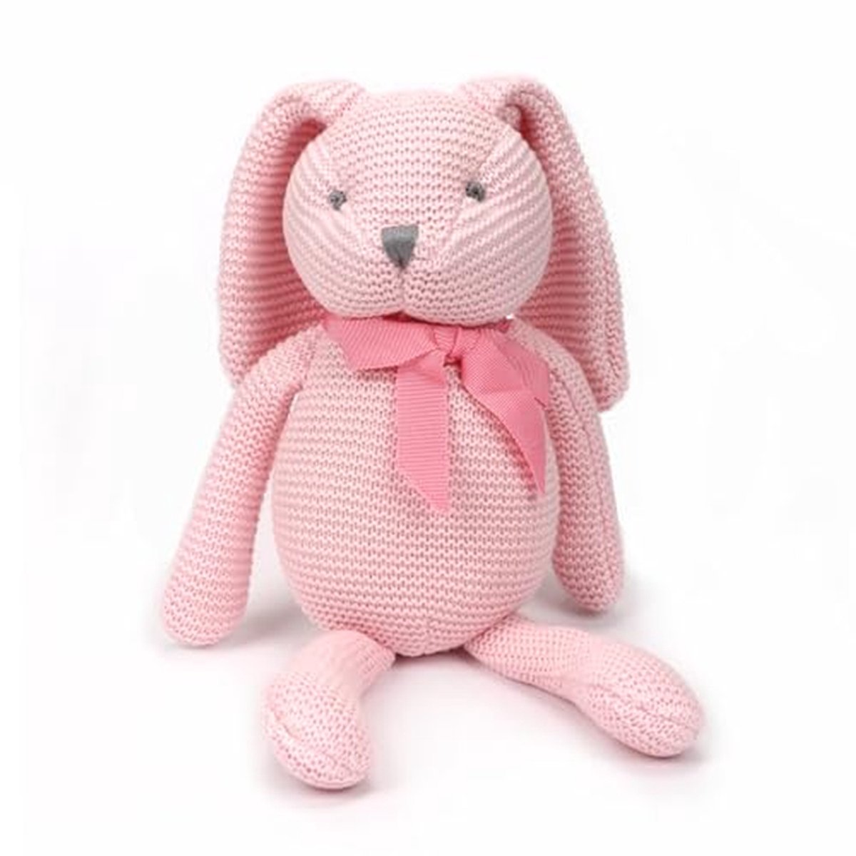 Biologisch Katoen Knuffel - Zacht Speelgoed - Baby Knuffelen - Handgeborduurde Details - 18 cm Zithoogte - Roze Konijn