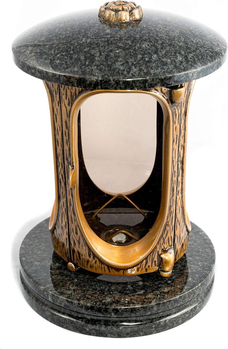 Graf lantaarn - Graf decoratie - Herdenking tonen - Handgemaakt ontwerp - 23 cm hoog - Brons