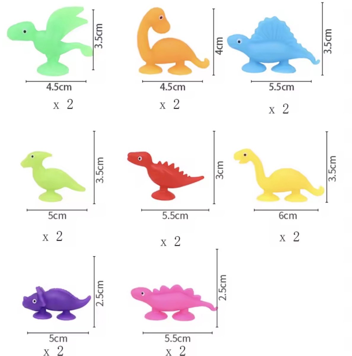 KimDo - Silicone Dino Zuignap Speelgoed 16 stuks – Sensorisch - Vliegtuig - Onderweg - Kleurrijk - Bad Speelgoed - Bouwspeelgoed Peuters en Kleuters