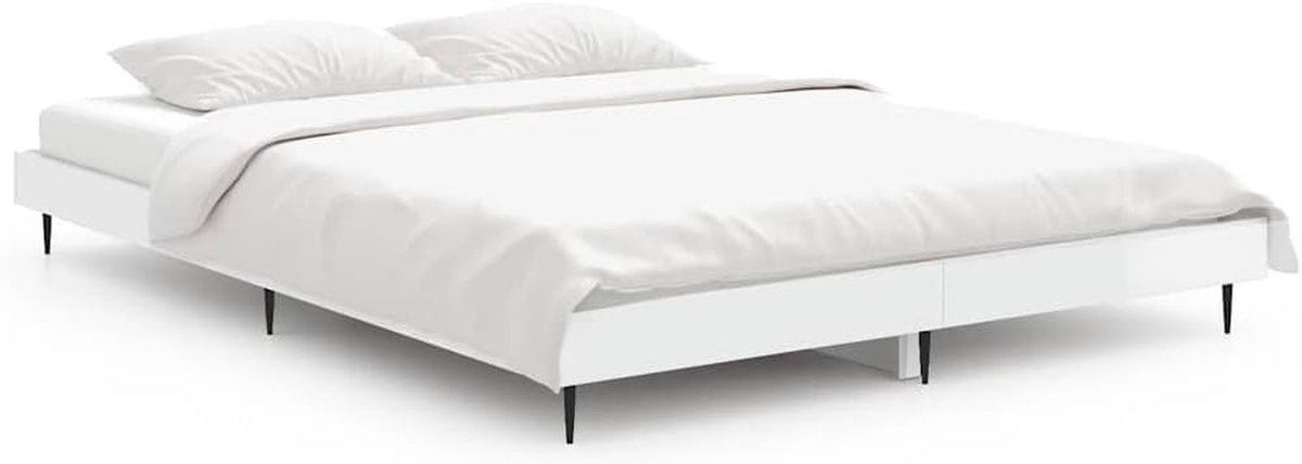 Bedframe - Houten ledikant - Rustige slaap - Stabiel metalen frame - 140 x 190 cm - Hoogglans wit