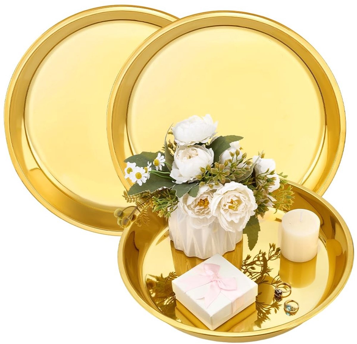 Dailygoods - Gouden Ronde Dienbladen - 11,8 Inch Roestvrij Staal Serveerschaal