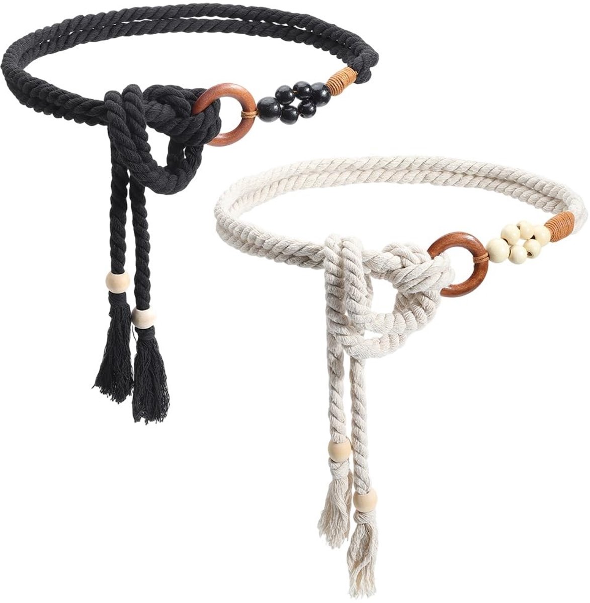 Dailygoods - Dames Boho Gevlochten Riem - Dunne Kwastriem met Macramé Decoratie