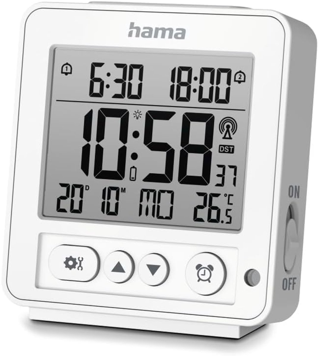 Digitale Radiografische Wekker - Radiogestuurde Klok - Nauwkeurig Wakker Worden - Automatische Tijdinstelling - 135 cm Hoog - Wit