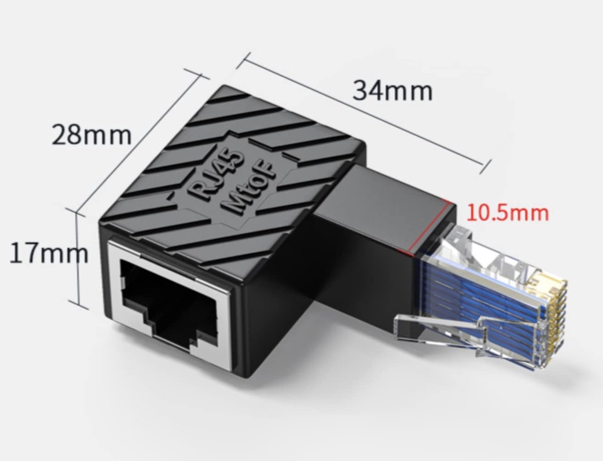 90 Graden RJ45 Verlengstuk Man naar Vrouw - Cat5/Cat6 Netwerk & Ethernet Adapter Hoekstuk