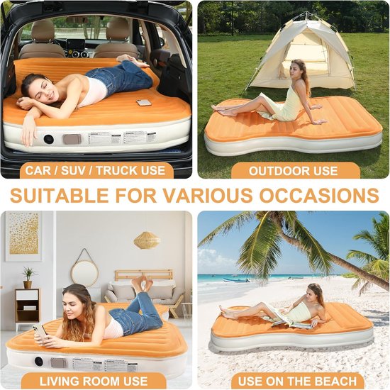 Luchtmatras Auto - Opblaasbaar Bed - Kamperen en Reizen - Met Ingebouwde Pomp - Full Size - Oranje — afbeelding 5