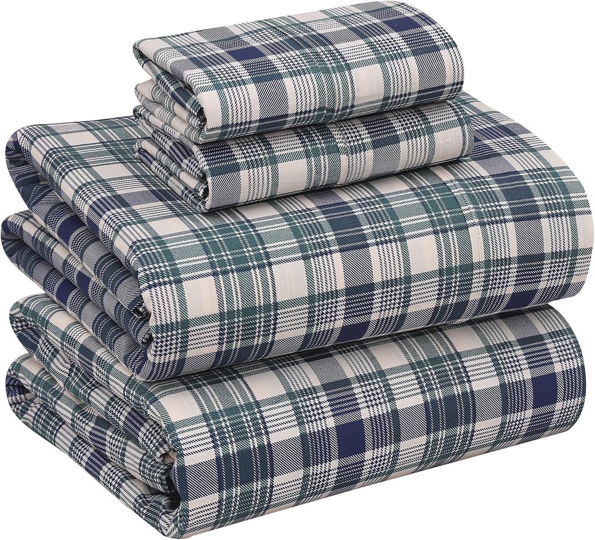 Katoenen Percal Lakens - Beddengoed Set - Comfortabel Slapen - 100% Katoen - Kingsize - Groenblauw Geruit
