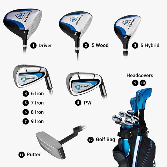 Complete Golfset Heren 12-delig - Driver, Hout, Hybride, IJzers & Putter met Standbag — afbeelding 5
