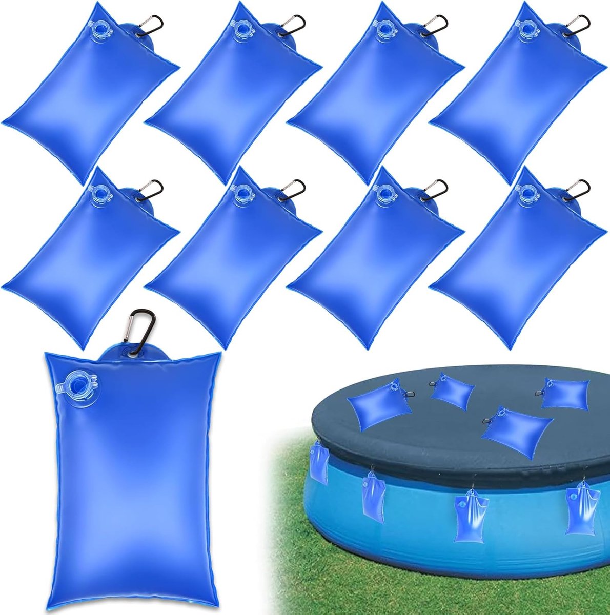 SnelShoppen - Pack van 8 Waterzakken voor Zwembaden - 35 x 24 cm - Pool Cover Gewichten met Haken - Bescherming tegen Wind voor Boven Grond Zwembaden